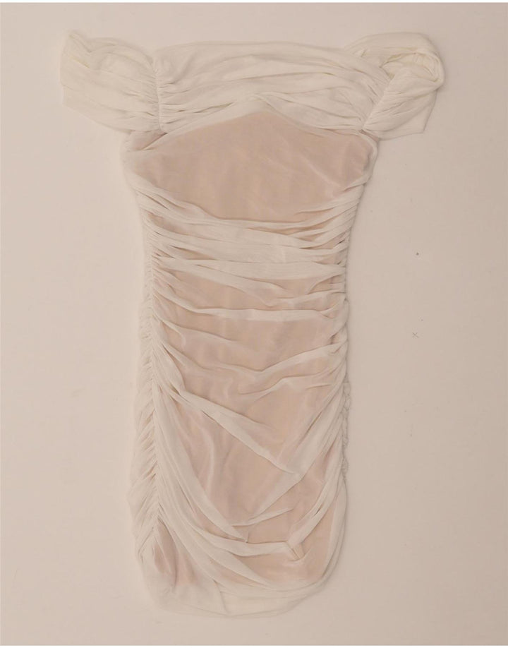 VINTAGE Womens Off Shoulder Bodycon Dress UK 8 Small White Polyester Vintage Vintage and Second-Hand Vintage from Messina Hembry 