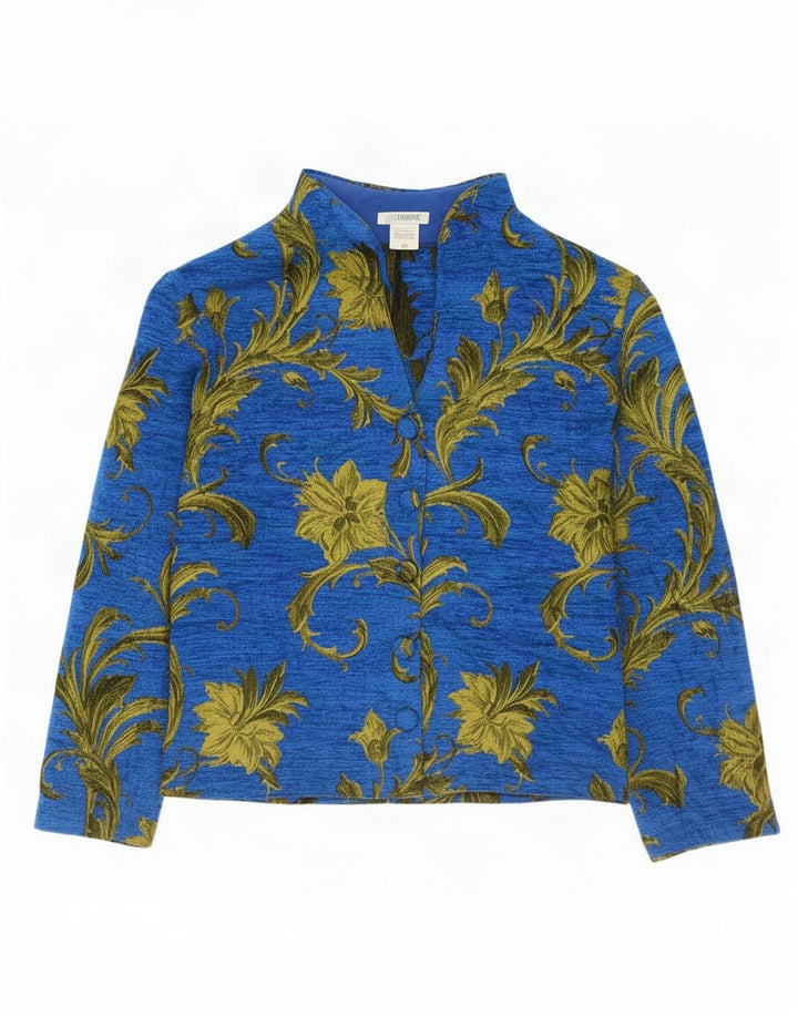 Naracamicie Womens 5 Button Blazer Jacket UK 16 Large Blue Floral Acrylic