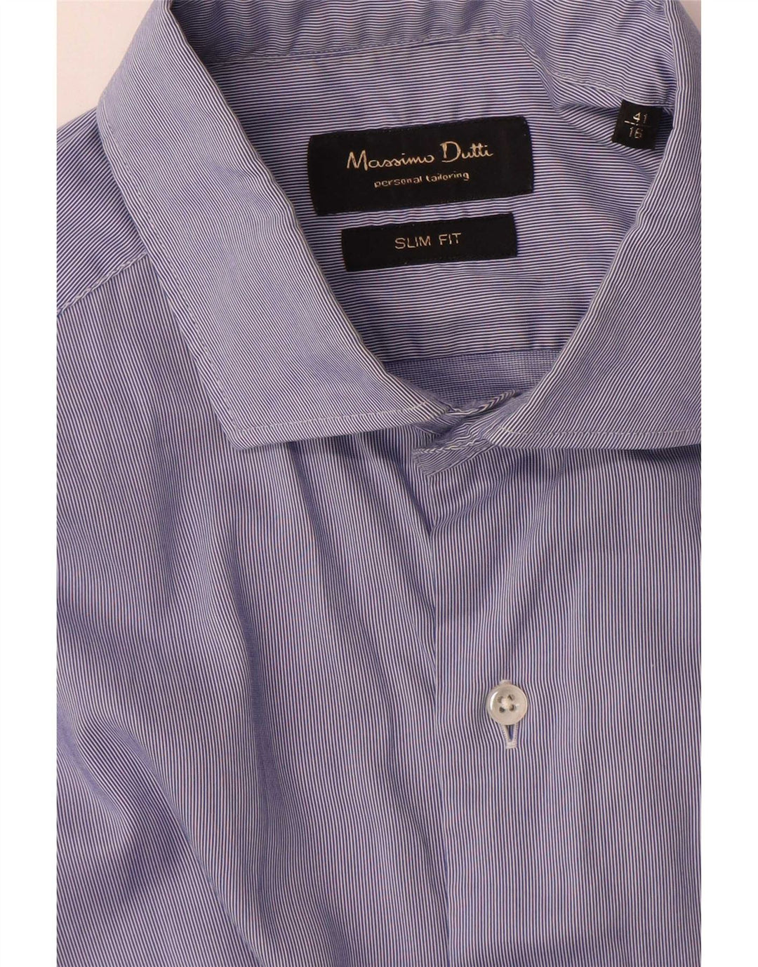 Massimo Dutti Mens Slim Fit Shirt Size 41 16 Large Blue Pinstripe