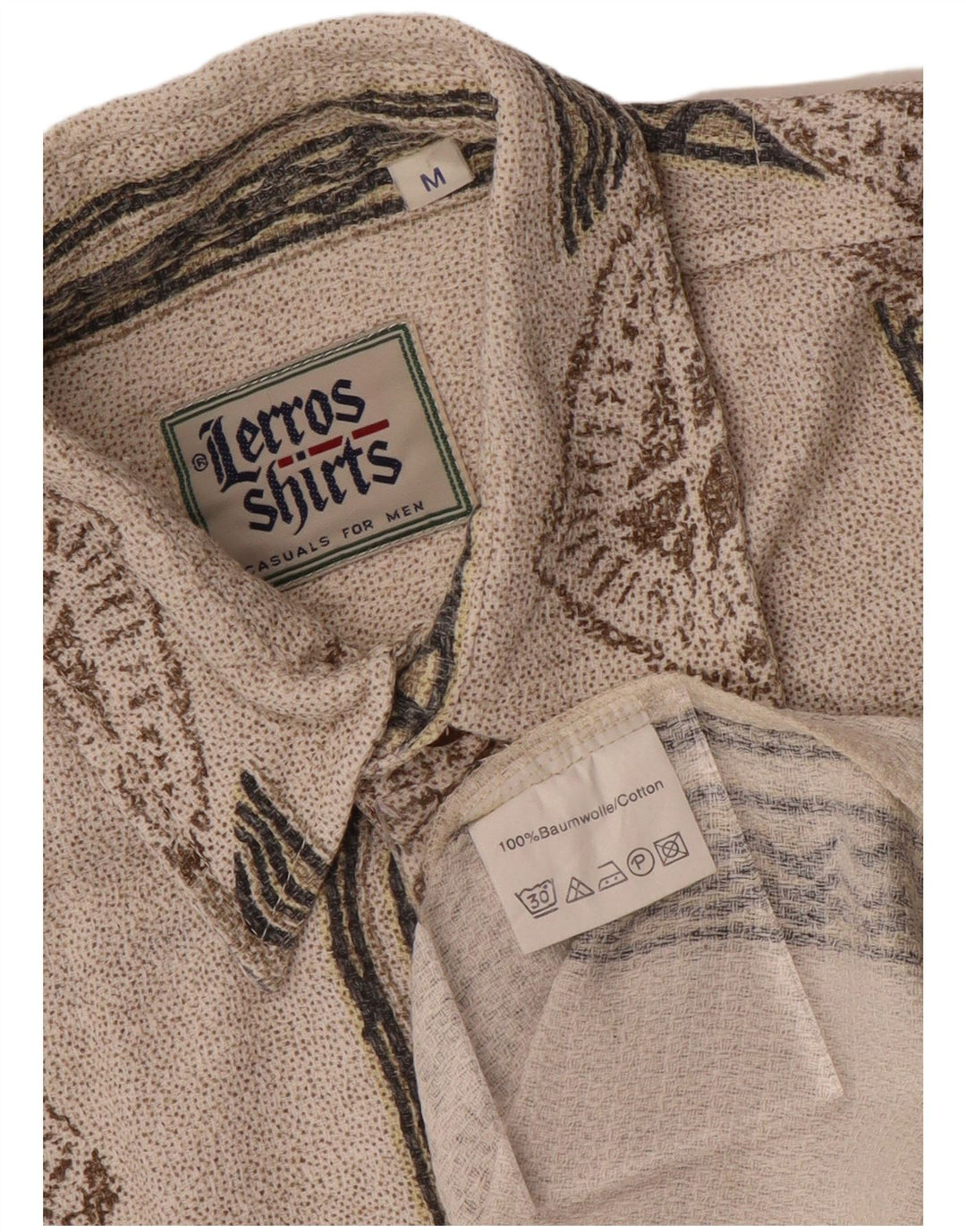 Lerros Mens Short Sleeve Shirt Medium Beige Geometric Cotton
