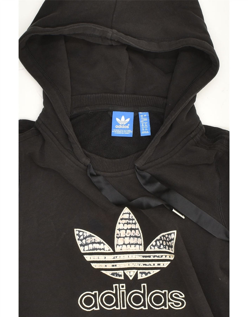 ADIDAS Womens Graphic Hoodie Jumper UK 12 Medium Black Cotton | Vintage Adidas | Thrift | Second-Hand Adidas | Used Clothing | Messina Hembry 