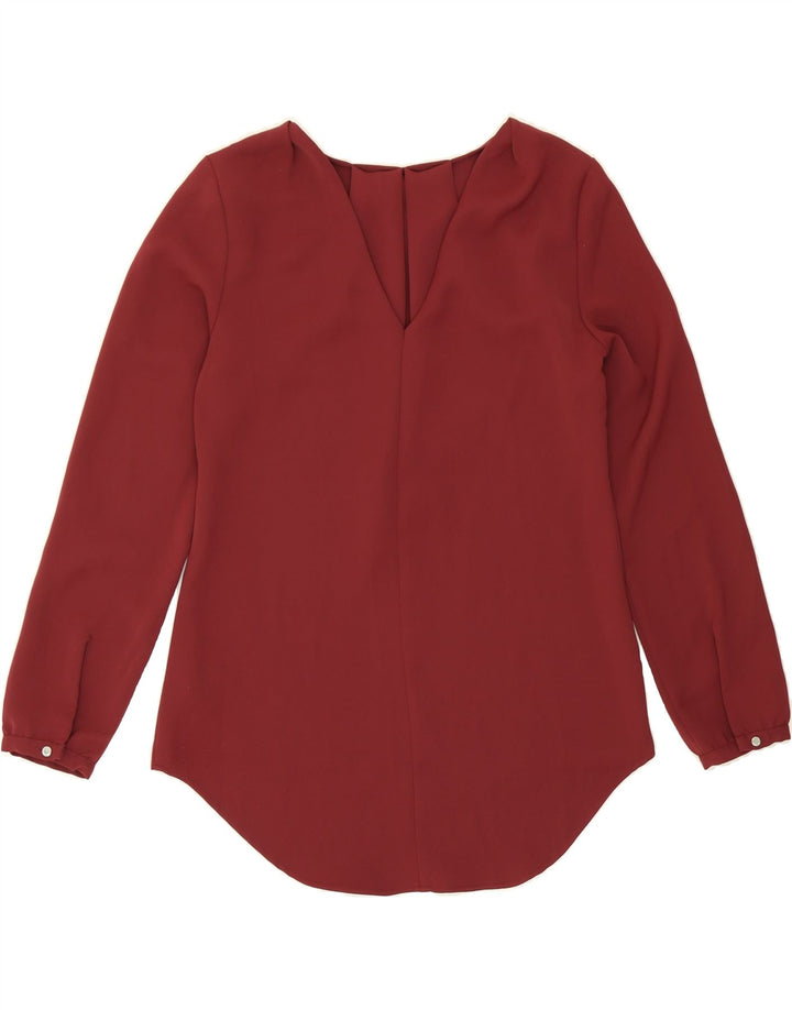 CALVIN KLEIN JEANS Womens Long Sleeve Blouse Top UK 10 Small Maroon Vintage Calvin Klein Jeans and Second-Hand Calvin Klein Jeans from Messina Hembry 
