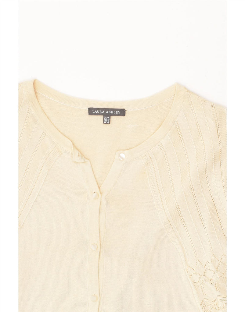 LAURA ASHLEY Womens 1/2 Sleeve Cardigan Sweater UK 14 Medium Off White | Vintage Laura Ashley | Thrift | Second-Hand Laura Ashley | Used Clothing | Messina Hembry 