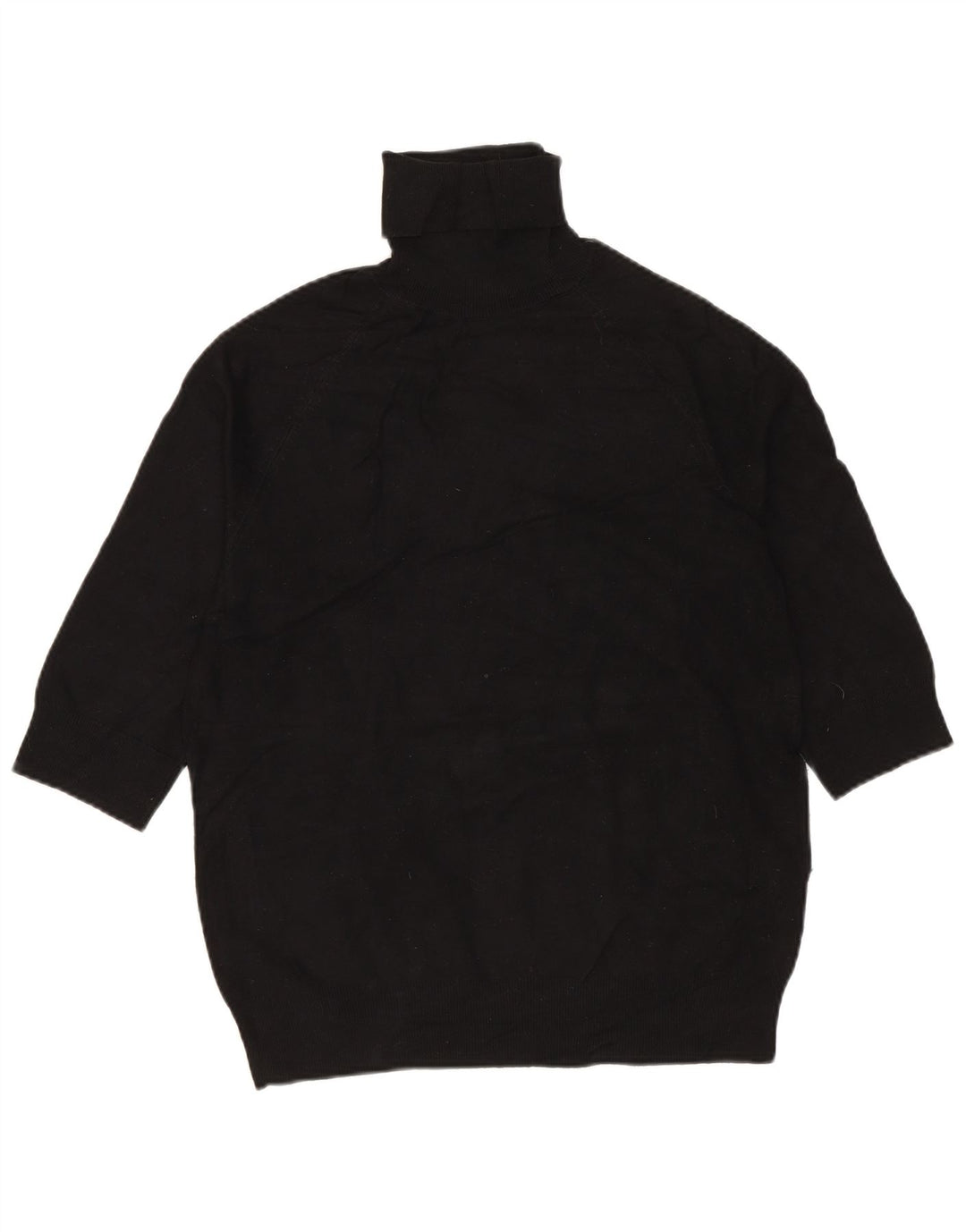 ZARA Womens 3/4 Sleeve Roll Neck Jumper Sweater UK 12 Medium Black Viscose