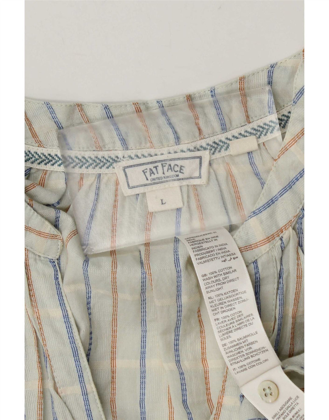 Fat Face Womens 3/4 Sleeve Oversized Shirt Blouse UK 16 Large Blue Check