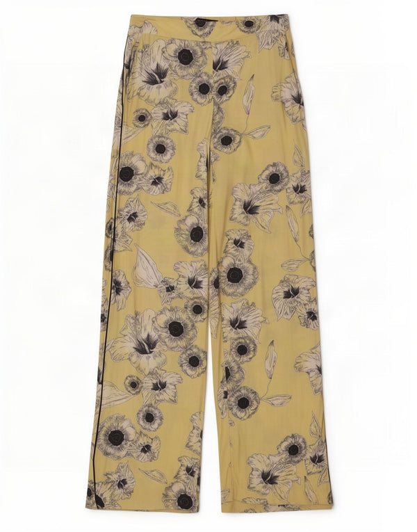 Zara Womens Wide Leg Casual Trousers Small W26 L32 Yellow Floral