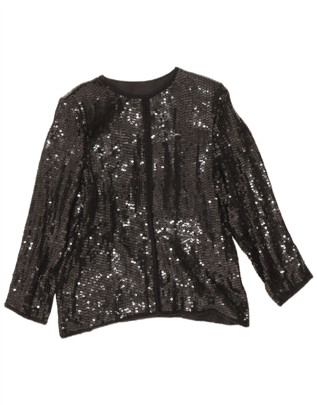 Vintage Womens Sequin Shirt Blouse UK 14 Medium Black Silk
