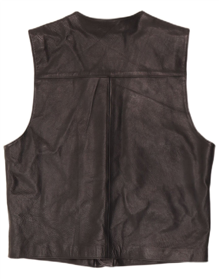Vintage Mens Leather Waistcoat IT 52 Large Black Leather