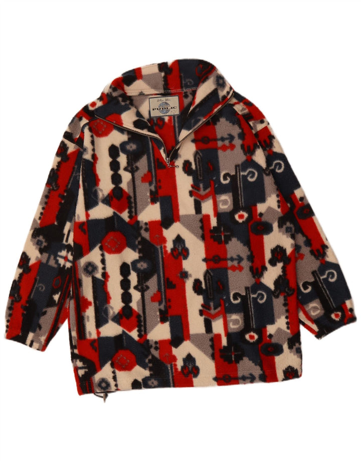 Public Mens Zip Neck Fleece Jumper Medium Red Geometric Polyester
