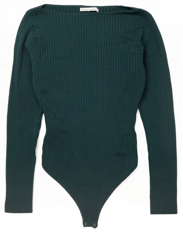 Abercrombie & Fitch Womens Long Sleeve Bodysuit UK 14 Medium Green Viscose