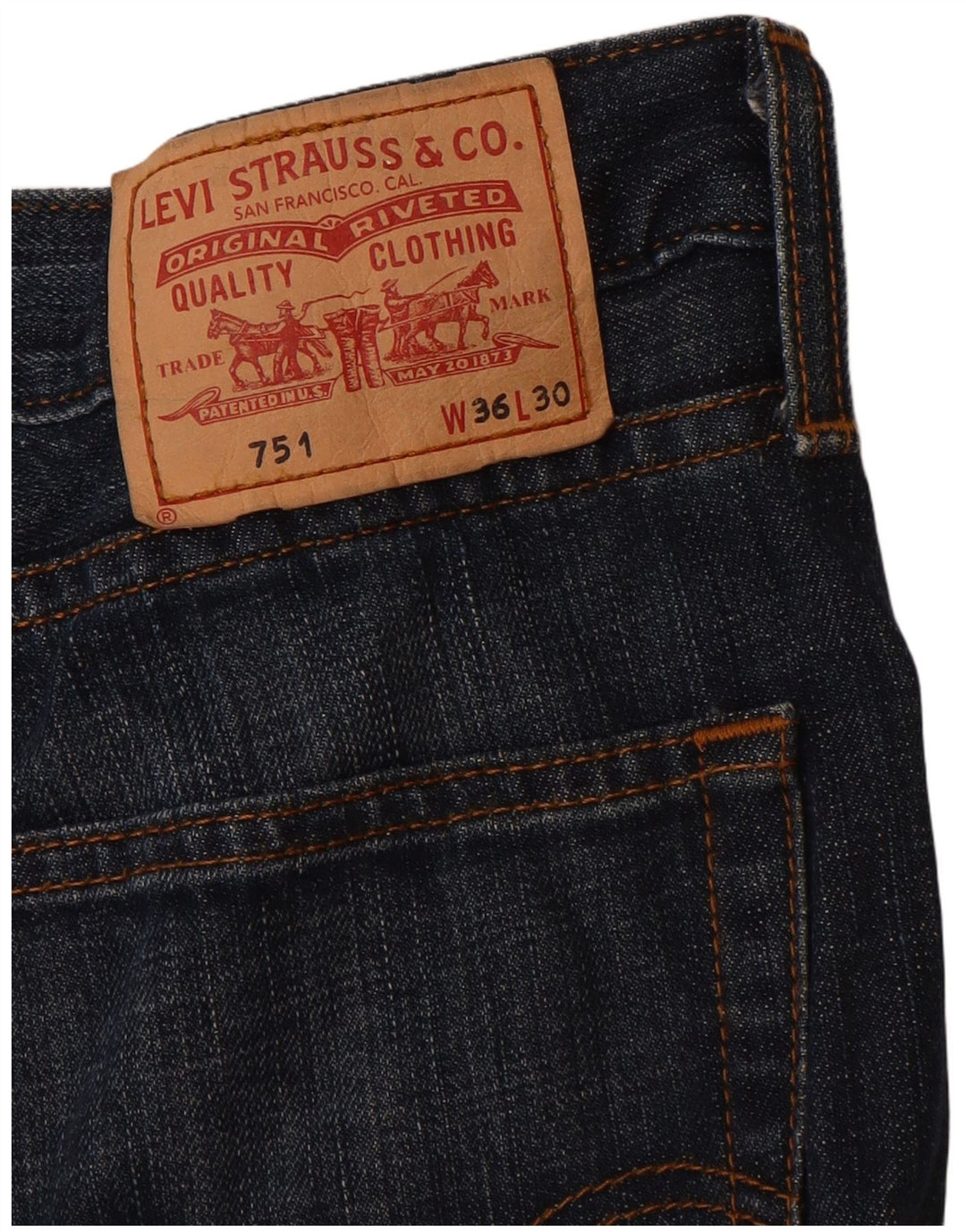 LEVI'S Mens 751 Straight Jeans W36 L30 Navy Blue Cotton