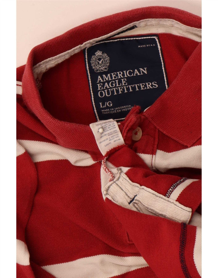 American Eagle Mens Short Sleeve Regular Fit Polo Shirt Large Red Striped