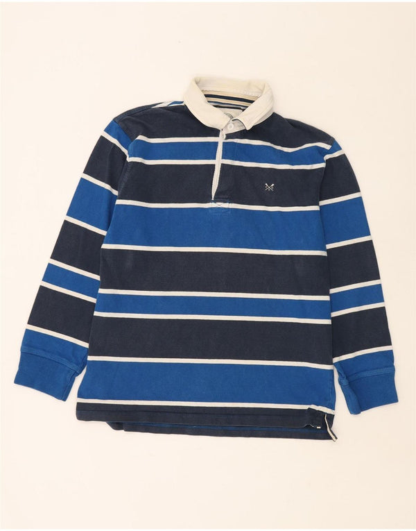 CREW CLOTHING Mens Graphic Rugby Polo Shirt Large Navy Blue Striped