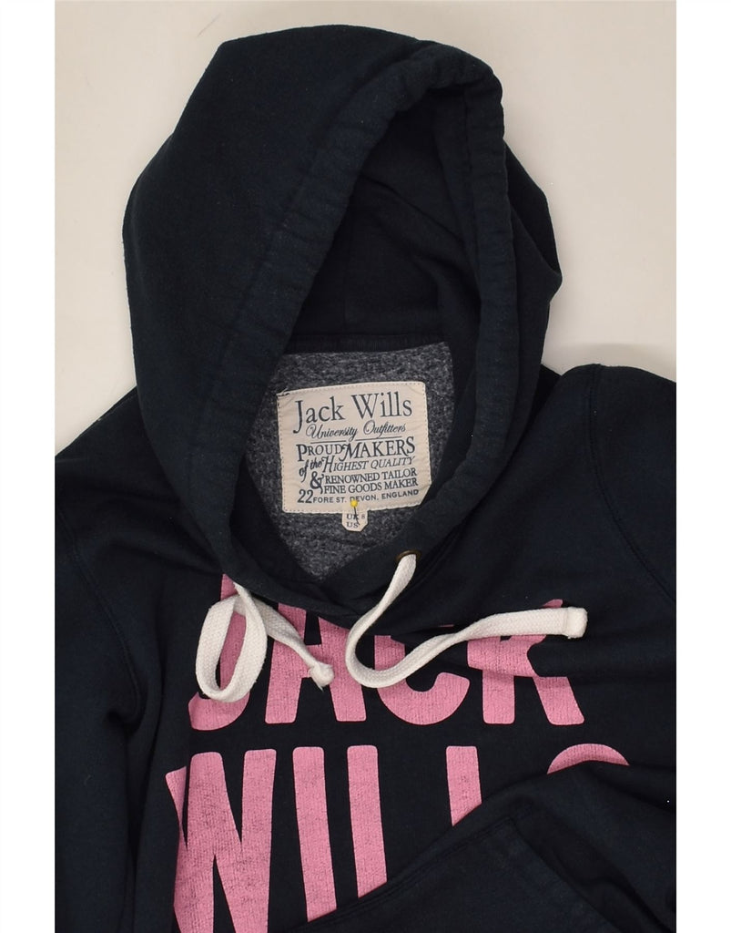 JACK WILLS Womens Graphic Hoodie Jumper UK 8 Small  Navy Blue Cotton | Vintage Jack Wills | Thrift | Second-Hand Jack Wills | Used Clothing | Messina Hembry 