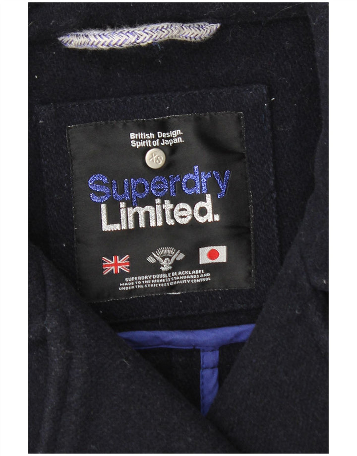 Superdry Womens Double Breasted Coat UK 6 XS Navy Blue Wool