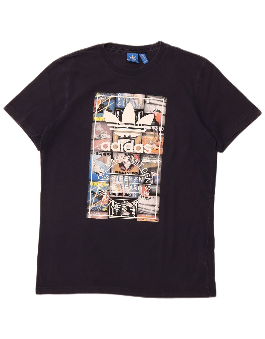 Adidas Mens Graphic T-Shirt Top Medium Navy Blue Cotton