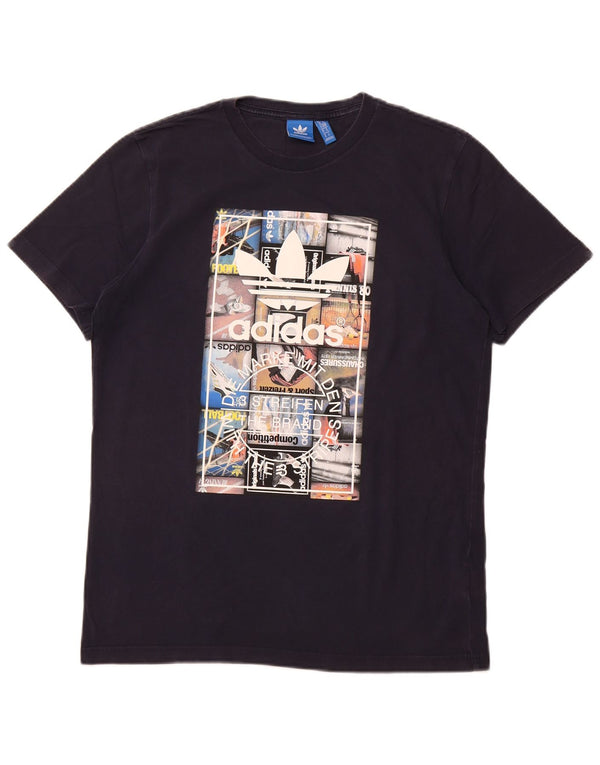 Adidas Mens Graphic T-Shirt Top Medium Navy Blue Cotton