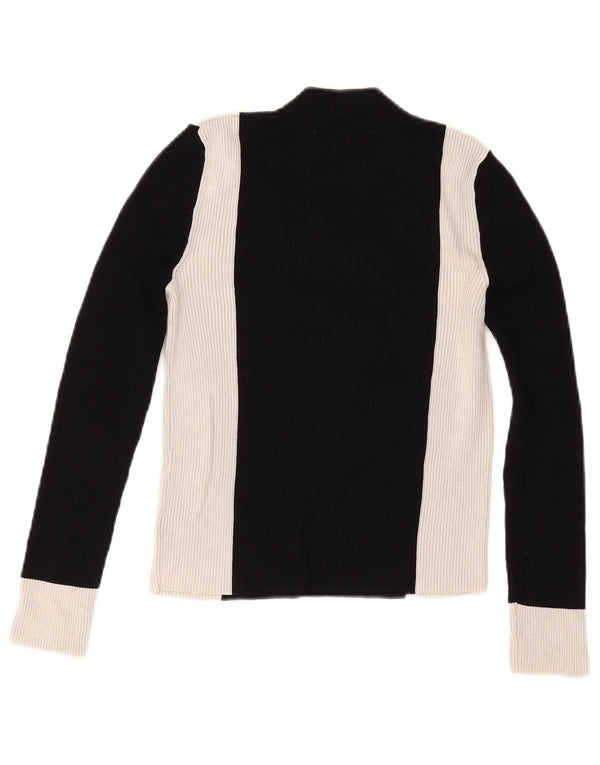 Zara Womens Crop Top Long Sleeve UK 12 Medium Black Colourblock Viscose