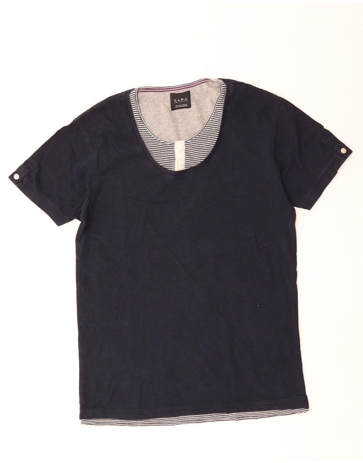 Zara Mens T-Shirt Top Small Navy Blue