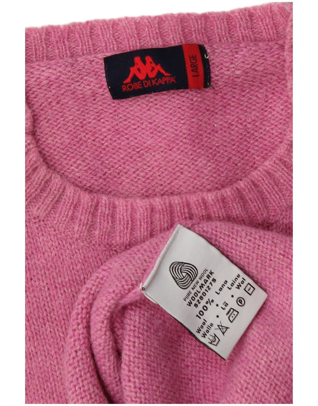 KAPPA Mens Crew Neck Jumper Sweater Large Pink Wool