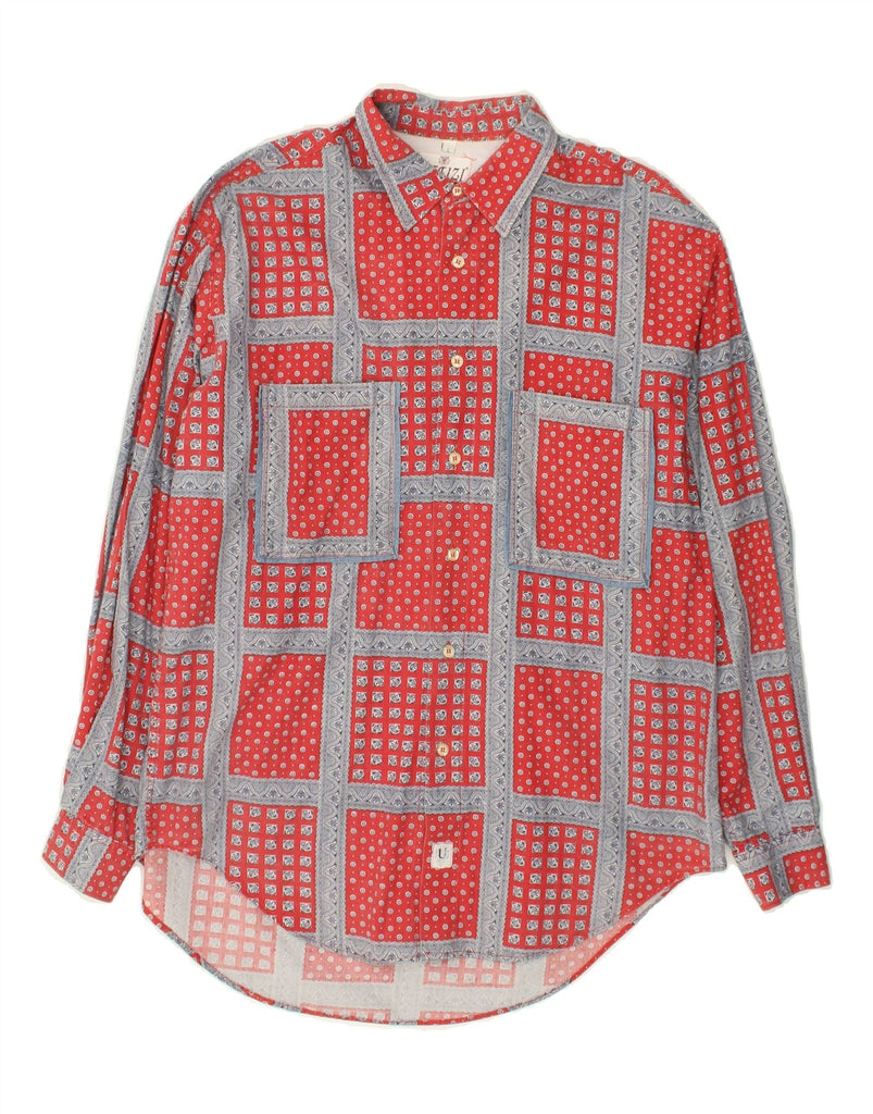 VINTAGE Mens Shirt Large Red Patchwork Cotton | Vintage Vintage | Thrift | Second-Hand Vintage | Used Clothing | Messina Hembry 