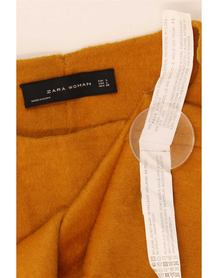 Zara Womens Short Double Breasted Coat UK 14 Large Yellow Polyester