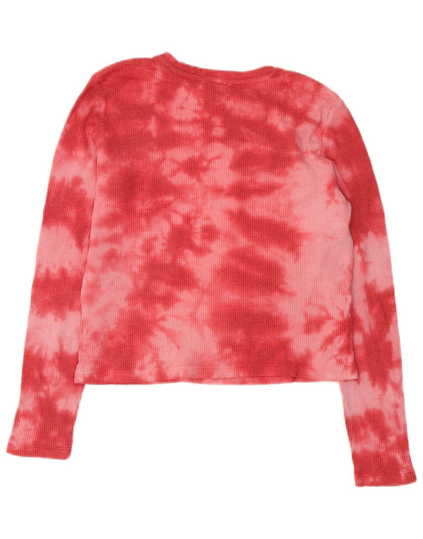 Topshop Womens Top Long Sleeve UK 8 Small Red Tie Dye Polyester