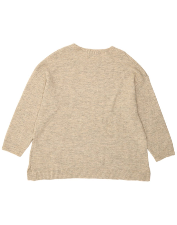 Monsoon Womens Graphic Boat Neck Jumper Sweater UK 20 2XL Beige Acrylic