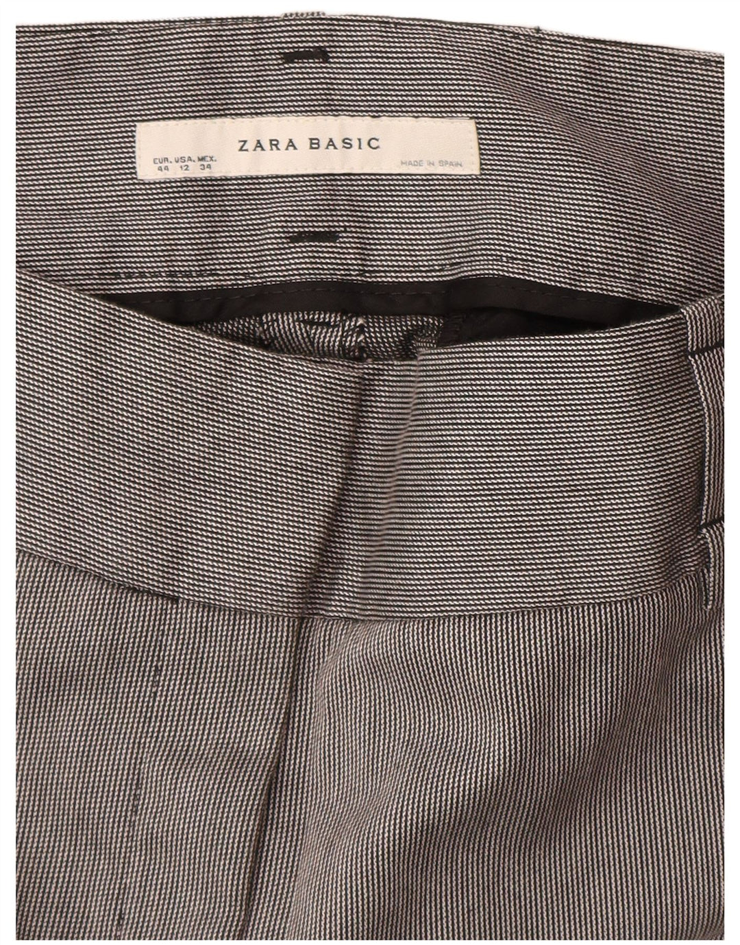 ZARA Womens Straight Chino Trousers EU 44 XL W34 L35 Grey Pinstripe