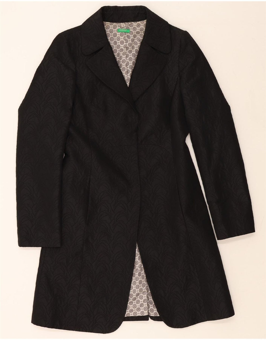 BENETTON Womens Abstract Pattern Overcoat IT 40 Small Black Acrylic Vintage Benetton and Second-Hand Benetton from Messina Hembry 