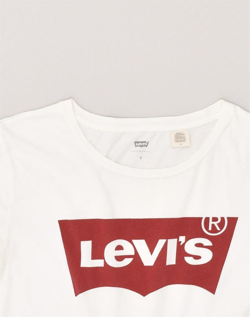 LEVI'S Womens Graphic T-Shirt Top UK 12 Medium White Cotton | Vintage Levi's | Thrift | Second-Hand Levi's | Used Clothing | Messina Hembry 