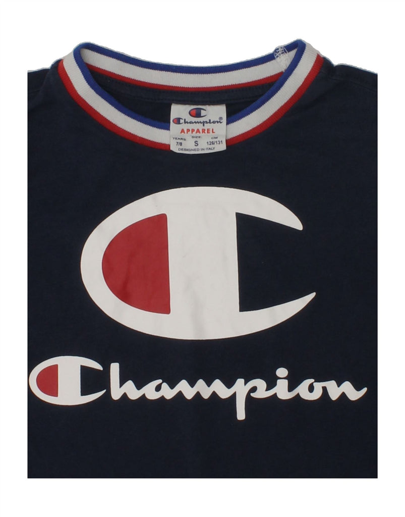 CHAMPION Boys Graphic T-Shirt Top 7-8 Years Small Navy Blue Cotton | Vintage Champion | Thrift | Second-Hand Champion | Used Clothing | Messina Hembry 