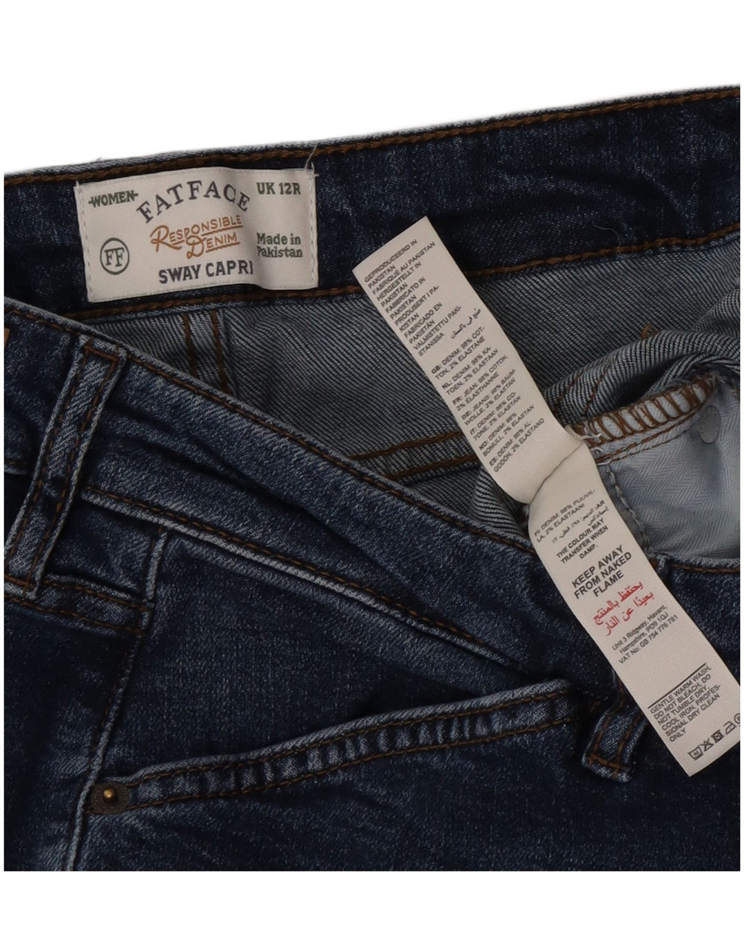 Fat Face Womens Sway Capri Jeans UK 12 Medium W32 L20 Blue Cotton
