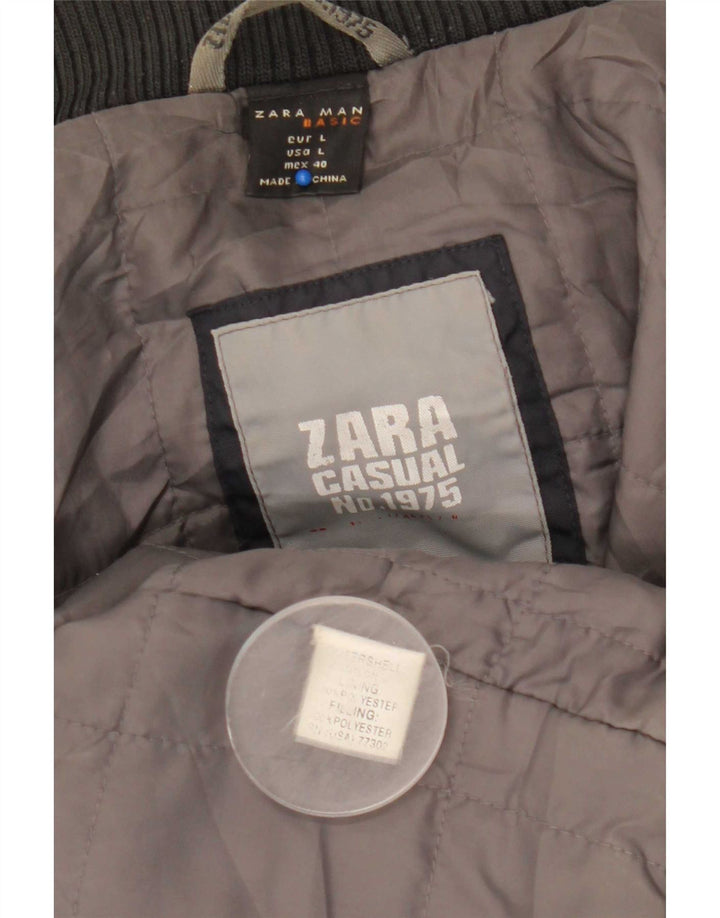 Zara Mens Hooded Padded Jacket UK 40 Large Navy Blue Nylon