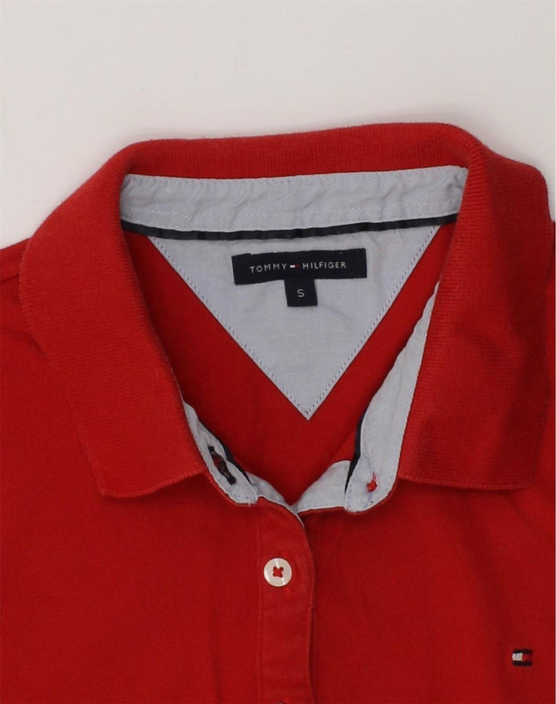 TOMMY HILFIGER Womens Long Sleeve Polo Shirt UK 8 Small Red Cotton | Vintage Tommy Hilfiger | Thrift | Second-Hand Tommy Hilfiger | Used Clothing | Messina Hembry 