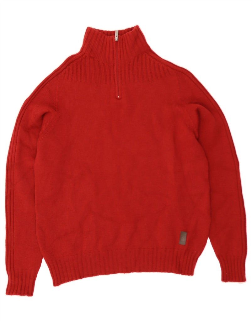 TRUSSARDI JEANS Mens Zip Neck Jumper Sweater Medium Red Vintage Trussardi Jeans and Second-Hand Trussardi Jeans from Messina Hembry 