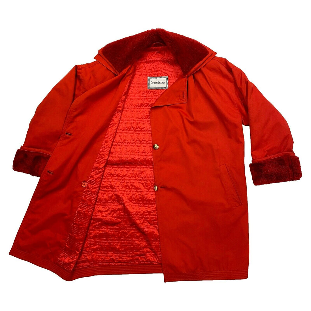 Gianni Versace Women's Velvet Trim Cotton Trench Coat | Vintage Designer Red VTG | Vintage Messina Hembry | Thrift | Second-Hand Messina Hembry | Used Clothing | Messina Hembry 