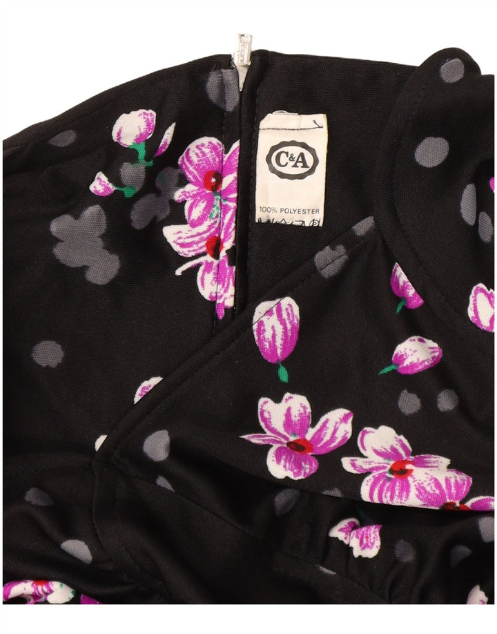C & A Womens Short Sleeves Maxi Dress UK 14 Medium Black Floral Polyester