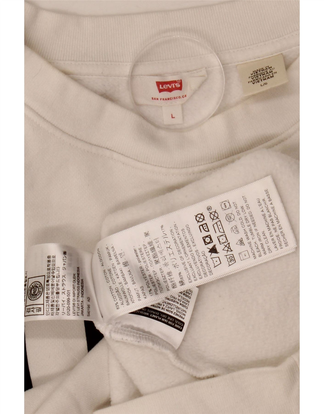 Levi's Womens Crop Graphic Oversized Sweatshirt Jumper UK 14 Large White