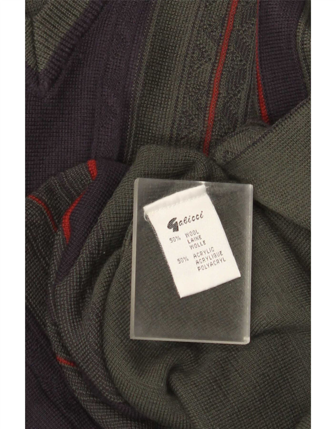 Gabicci Mens V-Neck Jumper Sweater Medium Khaki Colourblock Wool