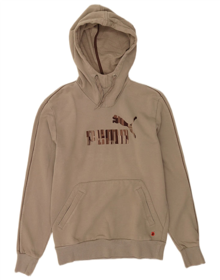 Puma Mens Graphic Hoodie Jumper Small Beige Cotton
