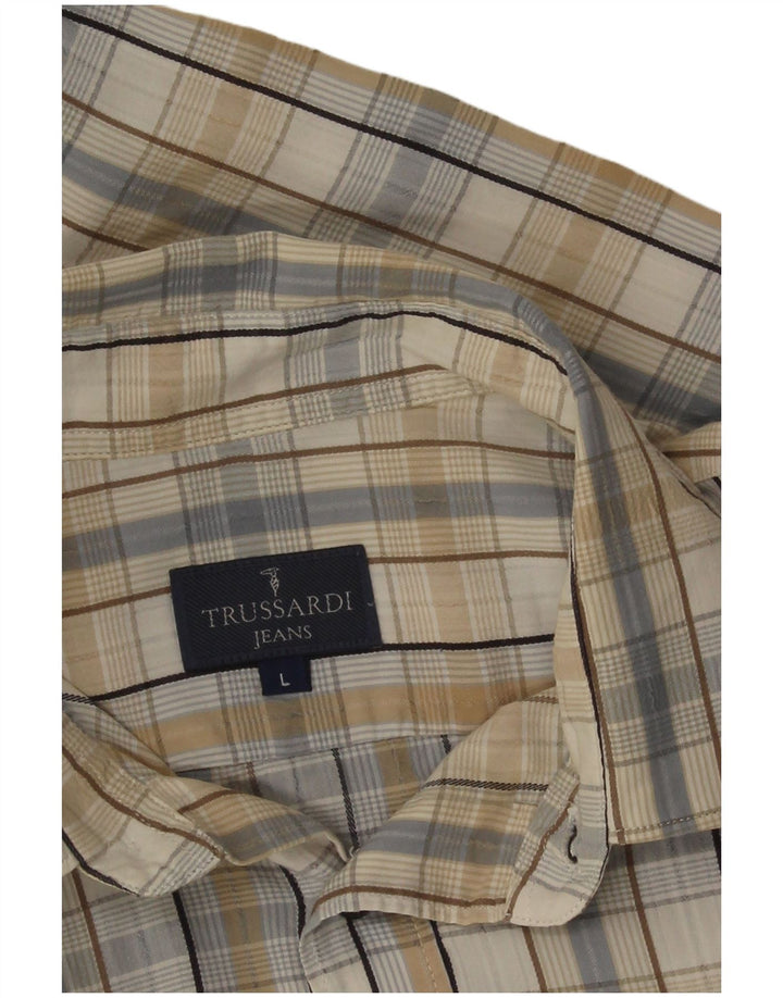 Trussardi Jeans Mens Shirt Large Beige Check