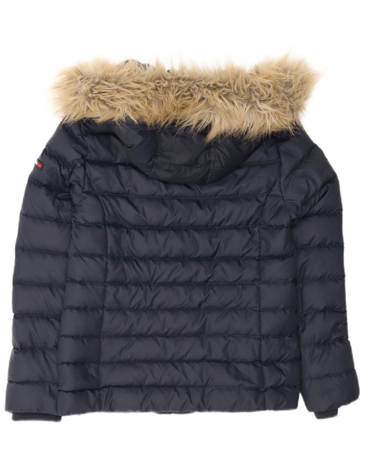 Tommy Hilfiger Womens Hooded Padded Jacket UK 12 Medium Navy Blue Polyester