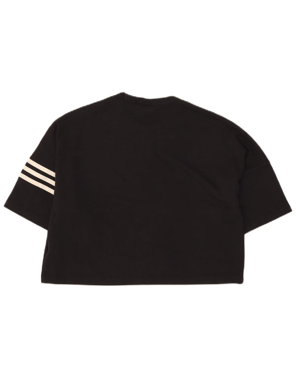 Adidas Womens Crop T-Shirt Top UK 16 Large Black Cotton