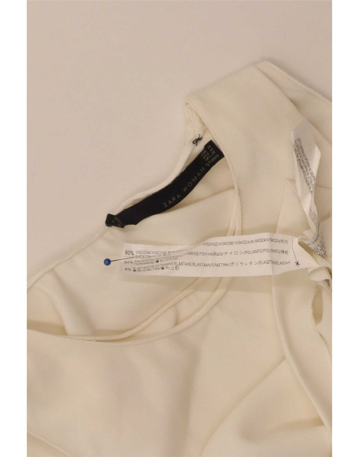 Zara Womens Crop Sleeveless Blouse Top UK 12 Medium Off White Viscose