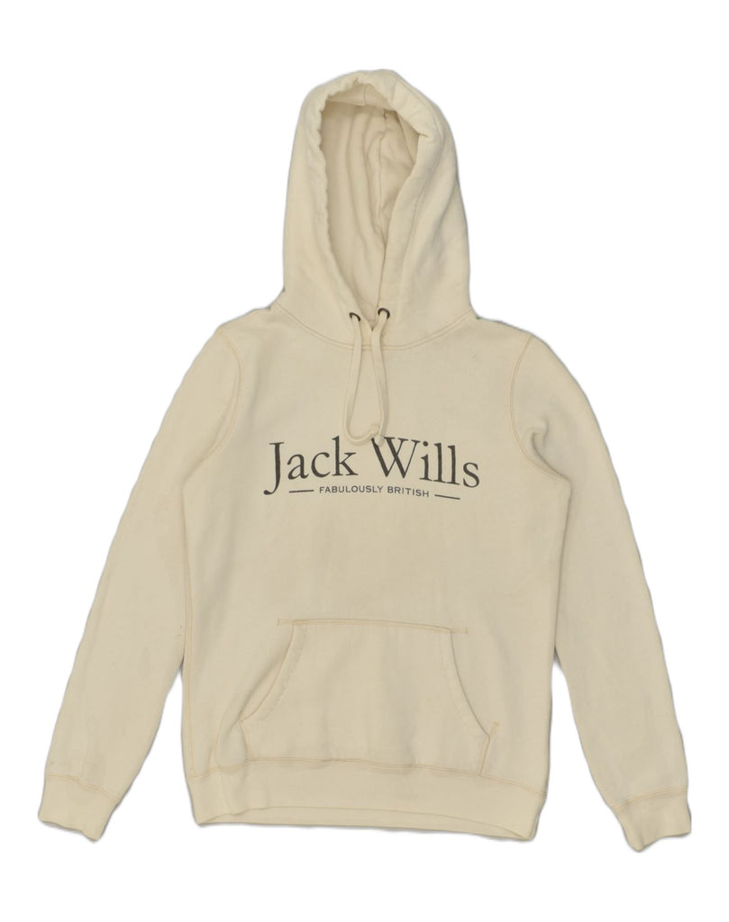 JACK WILLS Womens Graphic Hoodie Jumper UK 10 Small  White Cotton | Vintage Jack Wills | Thrift | Second-Hand Jack Wills | Used Clothing | Messina Hembry 