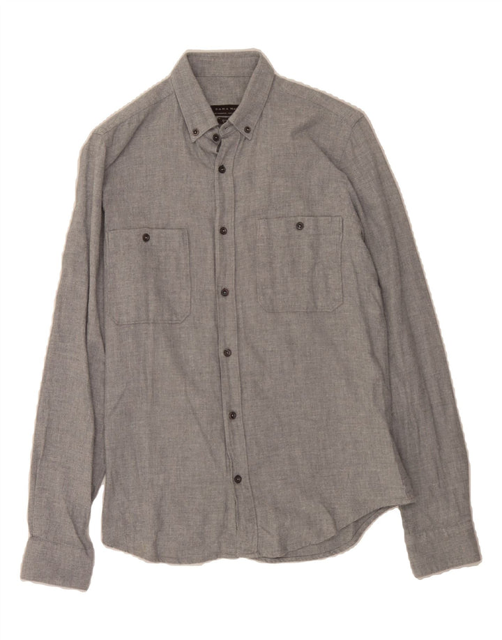 ZARA Mens Slim Fit Flannel Shirt Small Grey Cotton Vintage Zara and Second-Hand Zara from Messina Hembry 