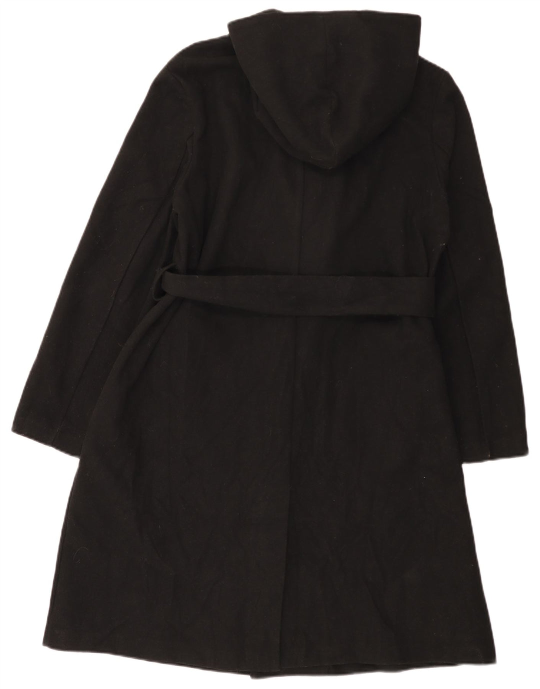 ZARA Womens Hooded Overcoat UK 16 Large Black Polyester