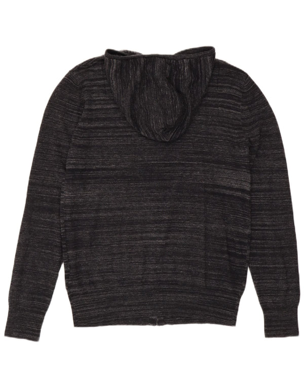 All Saints Mens Hooded Cardigan Sweater Medium Black Pinstripe Cotton