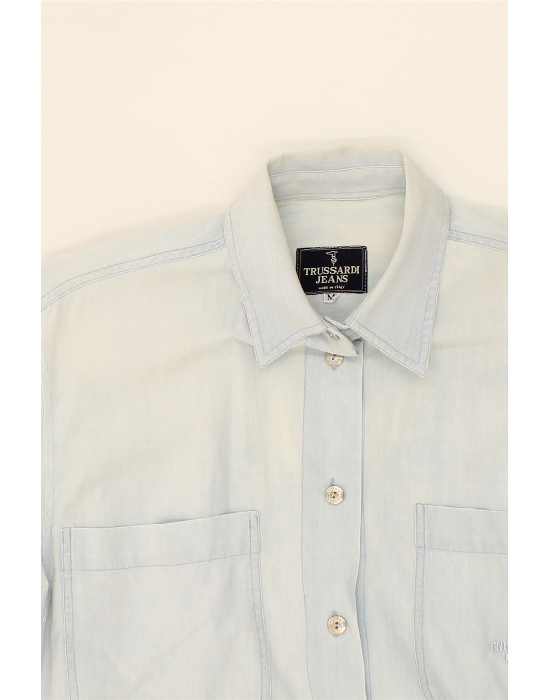 TRUSSARDI Womens Shirt UK 14 Medium Blue Cotton Vintage Trussardi and Second-Hand Trussardi from Messina Hembry 